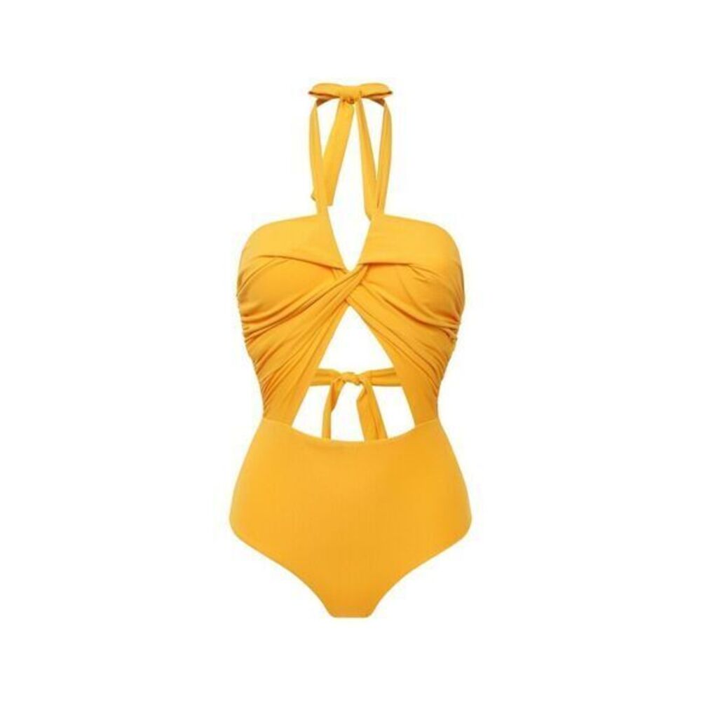 NATAYAKIM Womens Halterneck Ribbed One-Piece Swimsuit Yellow Size 36 US 6